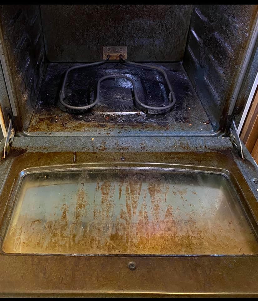 Oven before cleaning - grease and grime buildup